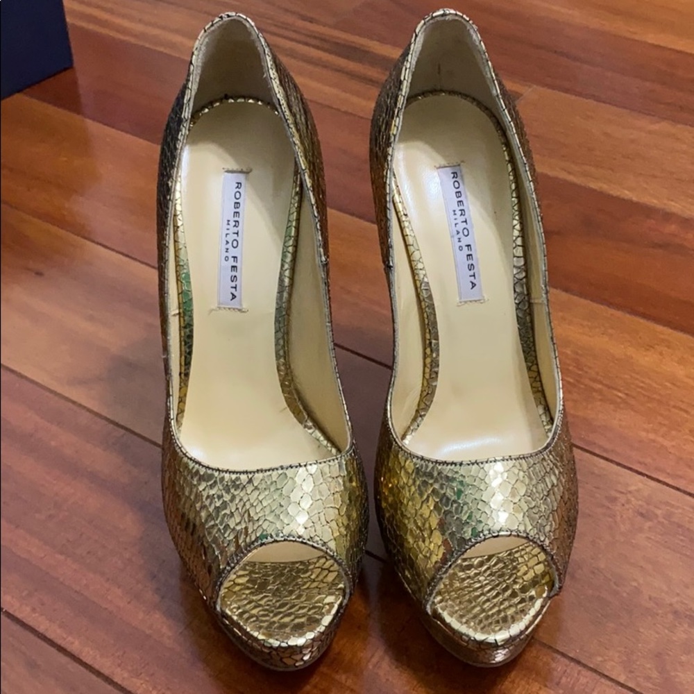 Roberto Festa gold snakeskin heel